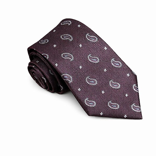 Gravata Elegante Paisley Roxo com detalhes Prateados