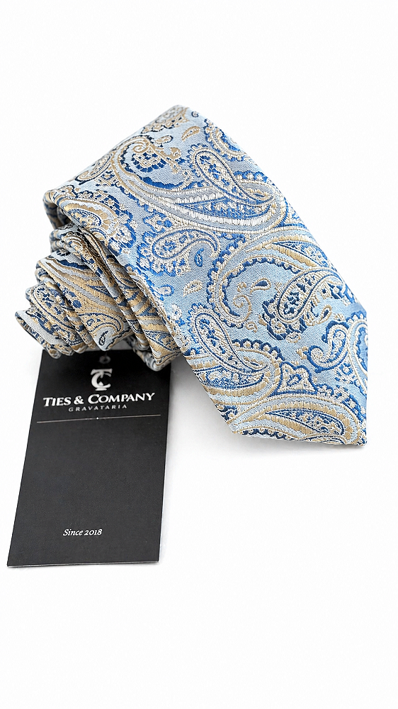 Gravata Azul Jacquard Paisley – Sofisticação Refinada e Presença Executiva
