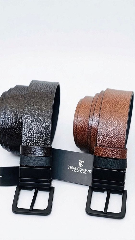 Cinto Masculino 100% Couro Dupla Face Reversível Preto e Pinhão