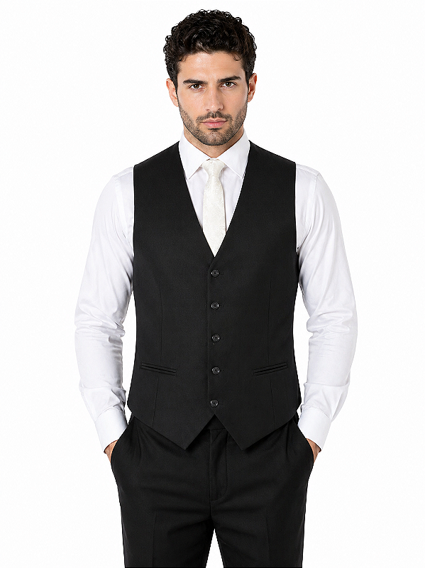 Colete Preto Slim Fit – Elegância Executiva Premium