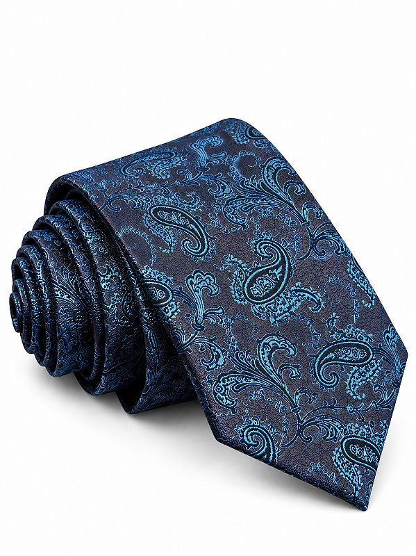 Gravata Masculina Paisley Azul-Petroleo