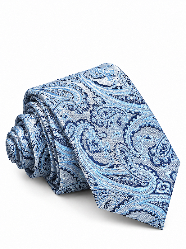Gravata Masculina Azul-Clara Paisley com Estampa Azul