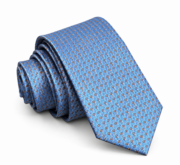 Gravata Masculina Azul-Clara com Microestampa e Detalhes em Cobre