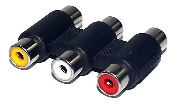 Emenda Adaptador Rca X Rca Fêmea Tripla Extensor Video Áudio