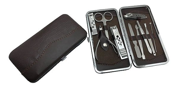 Estojo Kit Manicure Unissex Com 12 Peças Aço Inox Higienicas