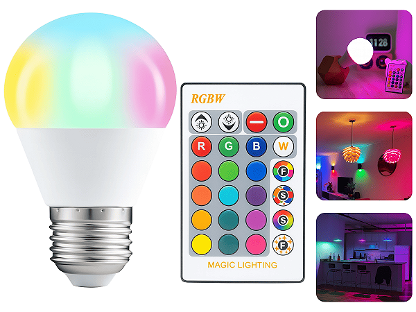 Lâmpada Led 16 Cores Rgb + Controle 24 Funções 3w E27 Spot