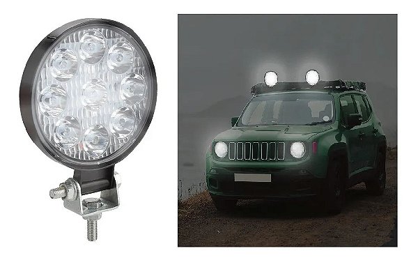 Farol Milha Led Redondo 27w 9 Led Jeep Troller 10/30v