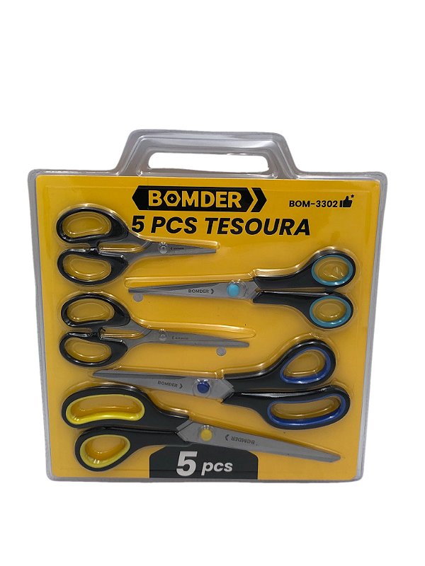 Kit 5 Tesoura Lamina De Aço Inoxidável Resistente Universal