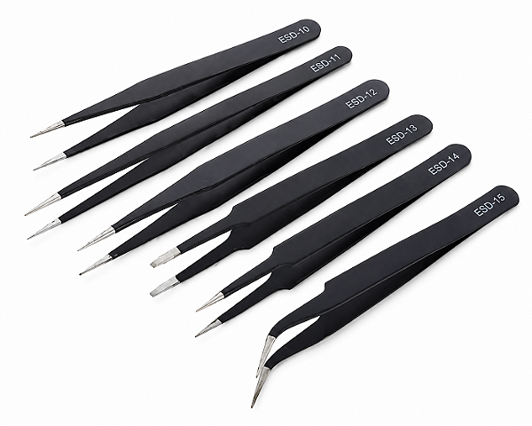 Kit 6 Pinças Antiestáticas De Precisão Para Manutenções