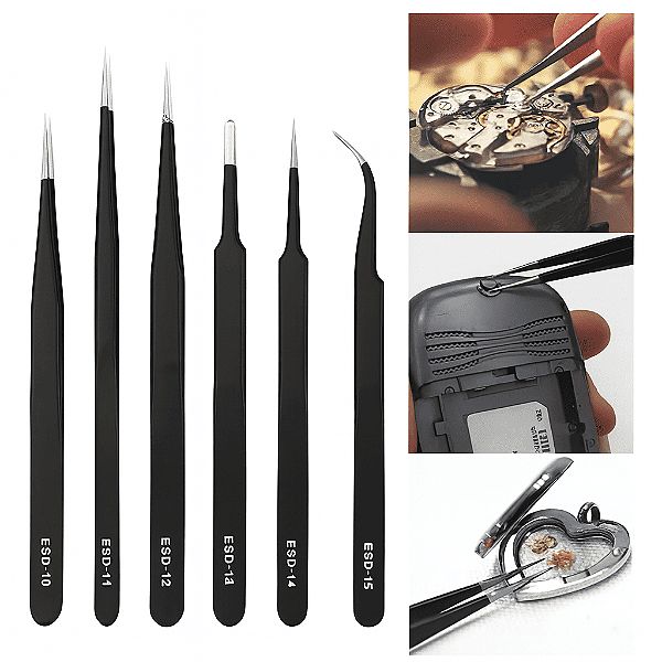 Kit 6 Pinças Antiestáticas De Precisão Para Manutenções