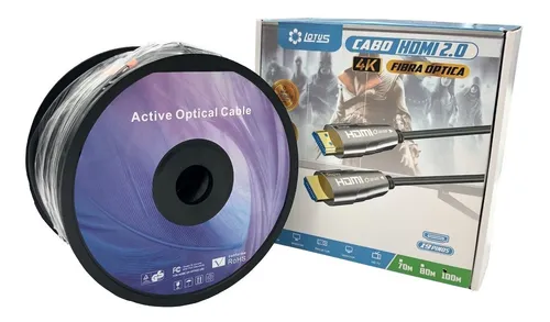 Cabo Hdmi 2.0 60hz Fibra Óptica 100 Metros 4k Alta Definição