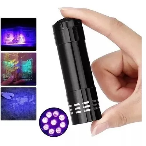 Mini Lanterna 9 Led Uv Luz Negra Detecção Notas Com Pilhas