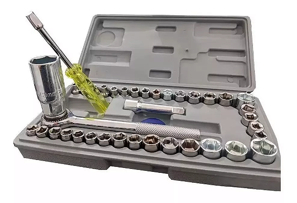 Conjunto Kit De Chaves Canhão Com Catraca 40 Peças De Aço