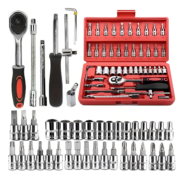 Jogo De Soquete Aço Crv 1/4 Catraca Chave Allen Com Maleta