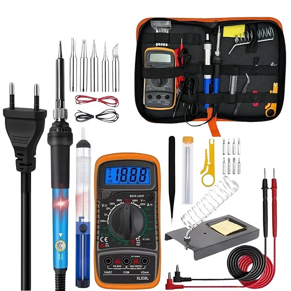 Kit Ferro Solda E Sugador + Multimetro Estanho 60w 220v