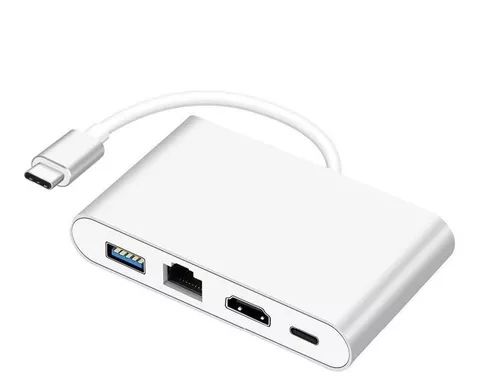 Adaptador Otg Tipo C 4 Em 1 Usb-c Rj45 Hdmi Usb 3.0