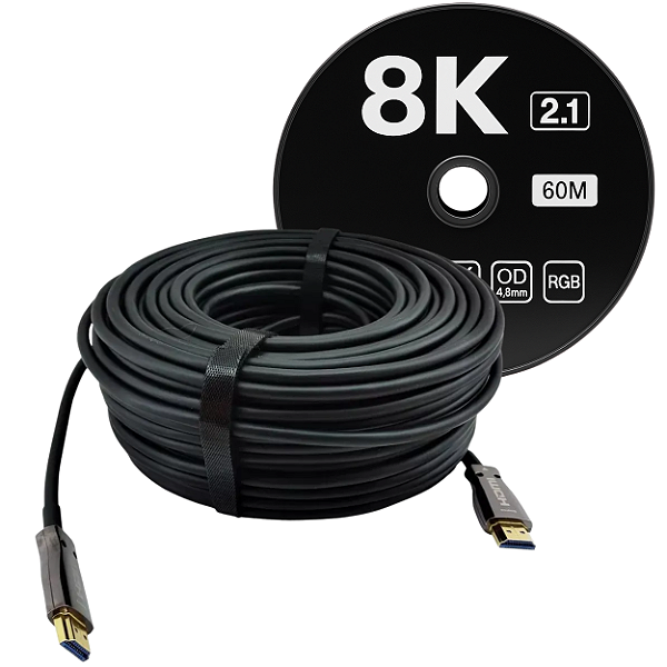 Cabo Hdmi Fibra Óptica 2.1v 60mhz 3d 48gbps 8k 60 Metros 19p