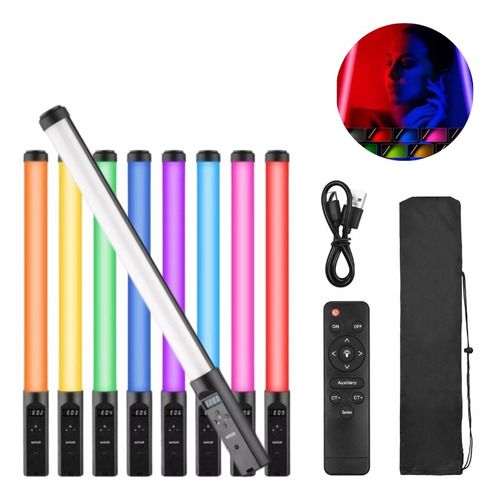 Bastão De Led Colorido Rgb Fotografia Fotos 10w C/ Controle