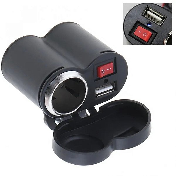 Adaptador Usb Moto Suporte Tomada 12v Carrega Gps Celular