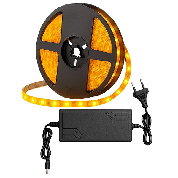 Fita Led 3528 C/ Silicone Ambar Com Fonte 12v 5a 5 Metros