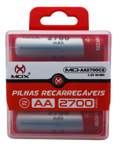 Case C/ 2 Pilhas Recarregáveis 2700mah Aa 1.2v Ni-mh