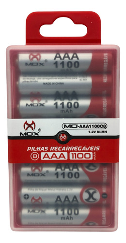 Case C/ 8 Pilhas Recarregáveis 1100mah Aaa 1.2v Ni-mh