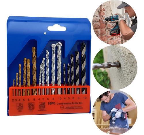 Kit De 16 Brocas Helicoidal Alvenaria Madeira P/ Furadeira