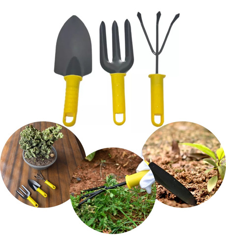 Kit Jardinagem Ferramenta E Horta 3 Peças Garfo Pá Rastelo