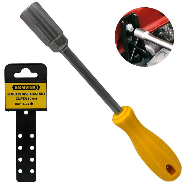 Chave Canhão Curta Vazada 10mm Cabo Antiderrapante 26cm