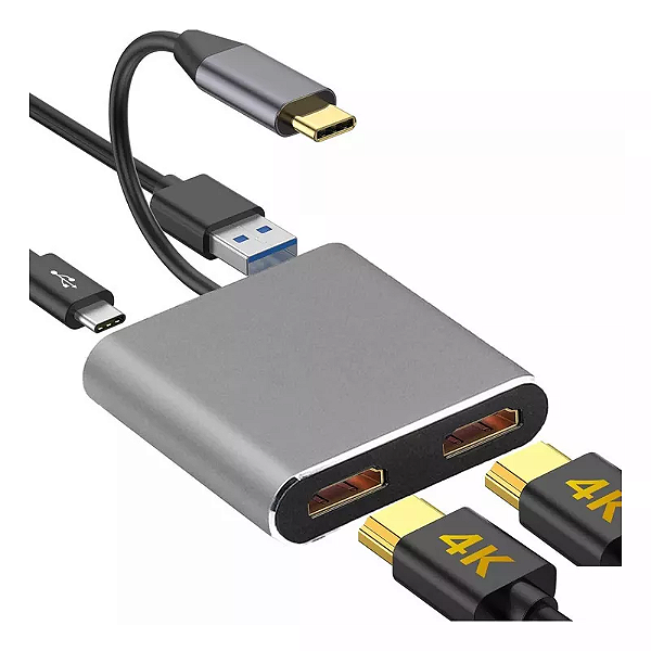 Adaptador Usb C Para Hdmi Thunderbolt  Dois Monitores 4k Hd