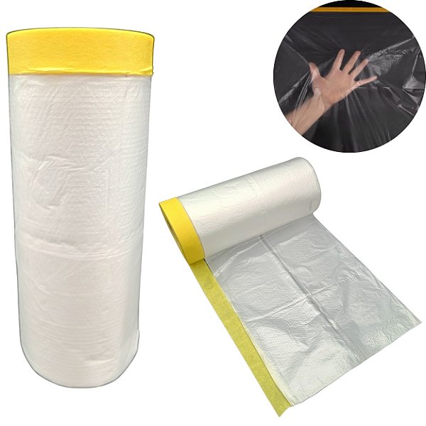Filme Plástico C/ Fita Crepe Protege Cobre Tudo 110cm X 20m