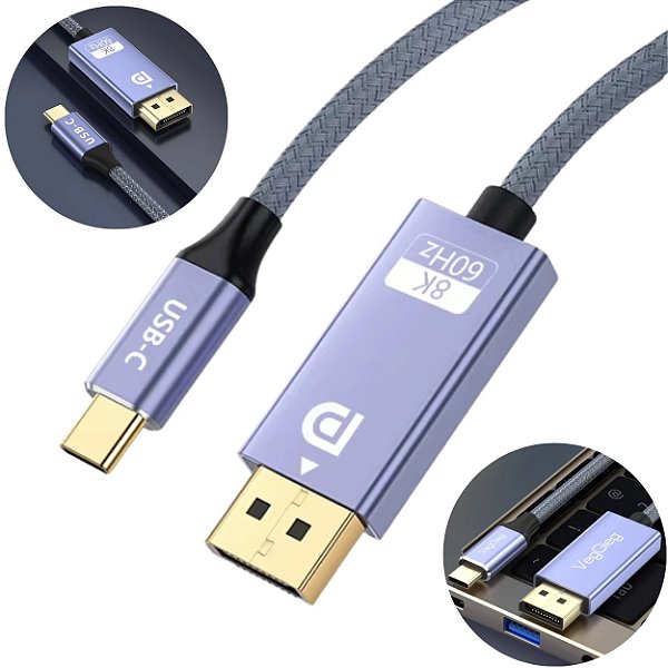 Cabo Usb Tipo C Para Displayport 1.4 8k 1,80 Metros