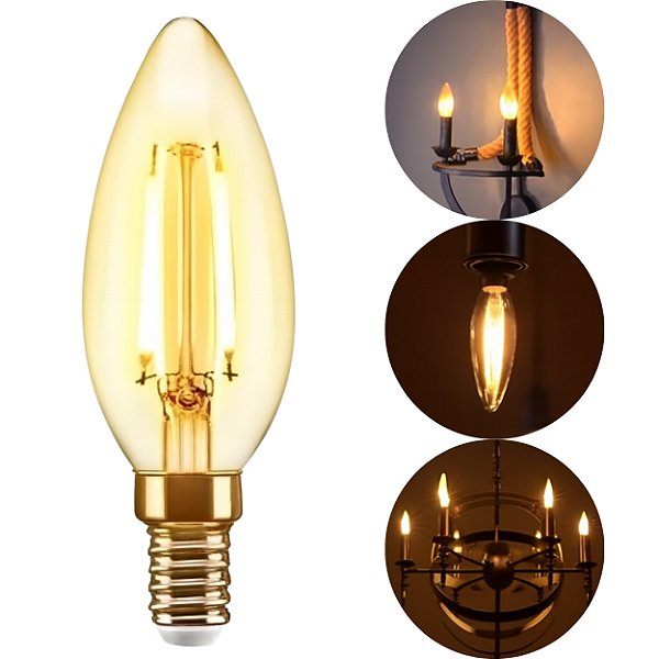Lâmpada Vela Filamento Led C35 Âmbar 2200k 15000h 180lms