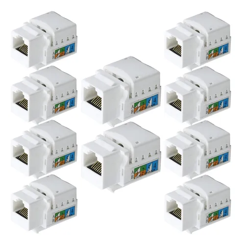 Kit C/ 10 Conector Rj45 Utp Femea Cat6 Branco Keystone