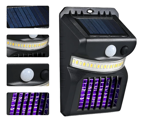 Luminária Arandela Carregamento Solar Contra Mosquitos