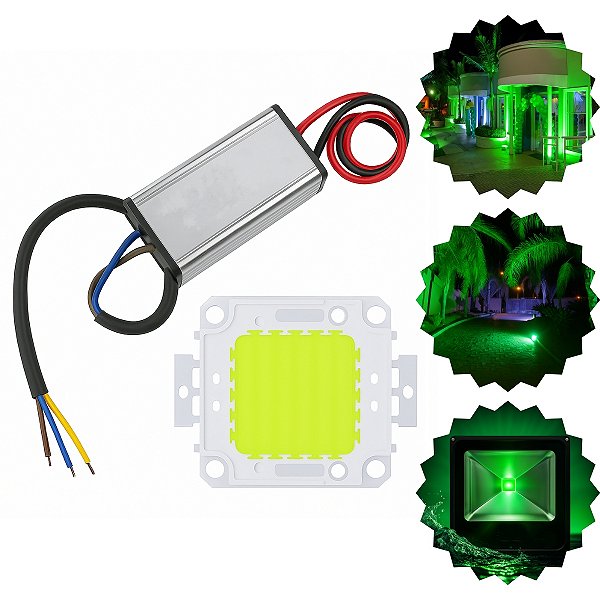 Chip Led 50w Verde Reposição Refletor + Driver Reator 50w