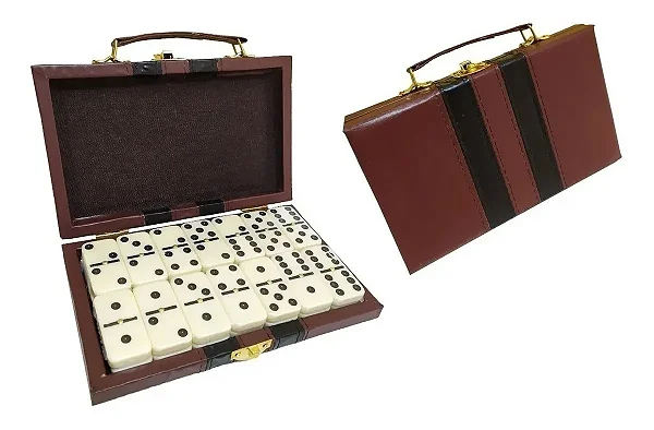 Dominó De Osso Profissional Com Maleta 50mm Branco 28pçs