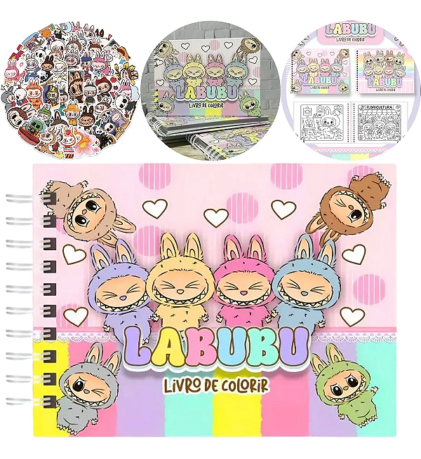 Caderno Livro De Desenho Colorir Labubu 50 Folhas Capa Dura