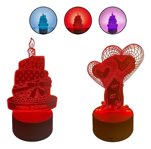 Luminária LED 3D RGB de Mesa Tomate Happy Birthday em Acrílico com USB