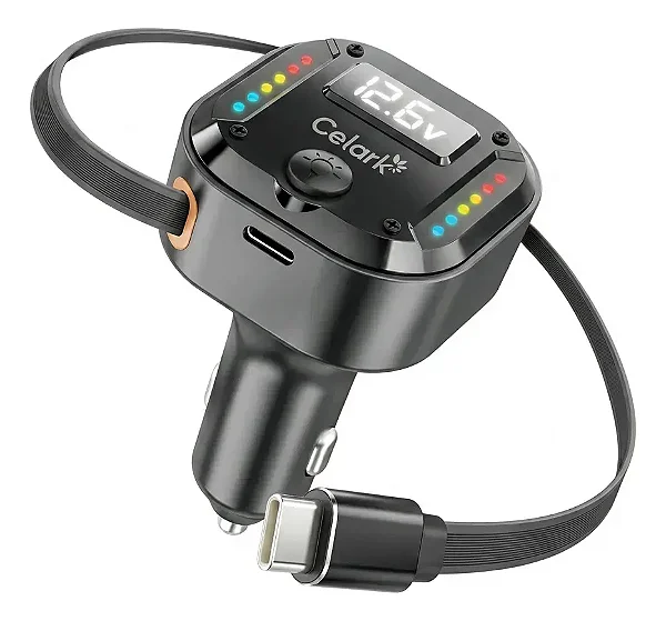 Carregador Veicular USB-C PD 30W Turbo Com Cabo Retrátil e LED
