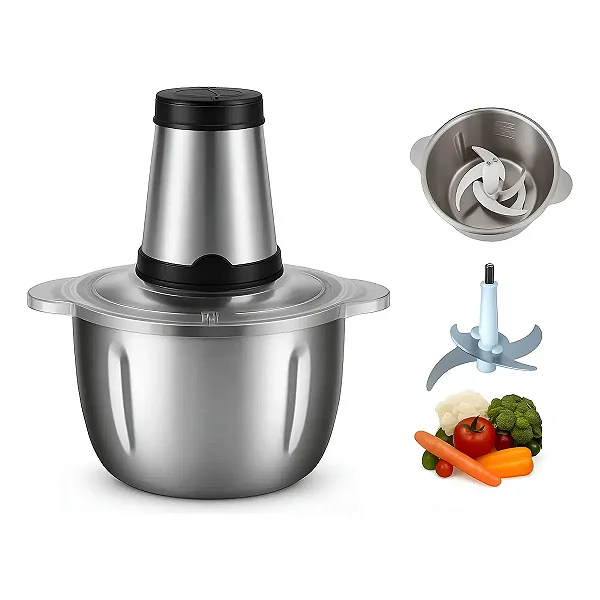 Processador de Alimentos Elétrico 2L Inox Potente – Picador Triturador Multiuso para Cozinha