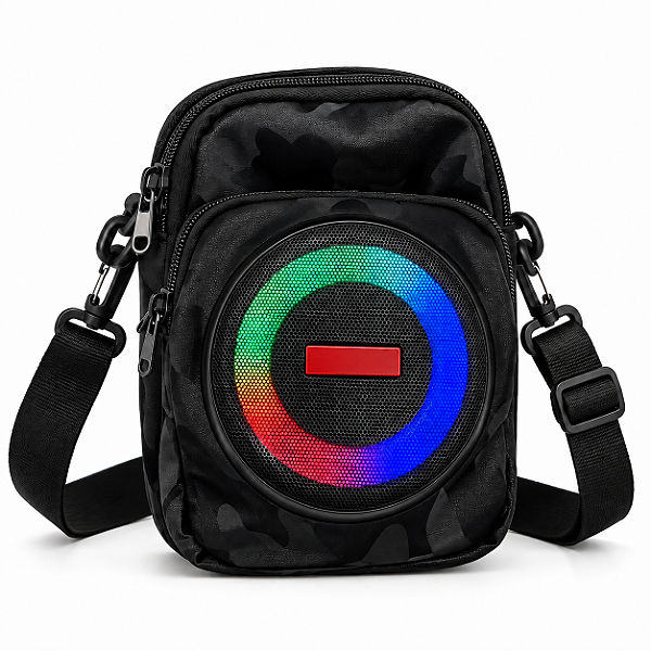 Bag Camuflada Com Caixa De Som Bluetooth Led Rgb Portátil