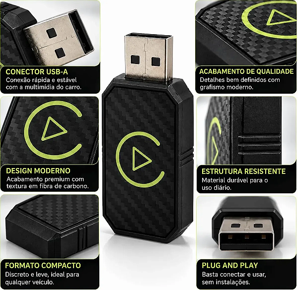Adaptador Carplay /android Auto Wireless Sem Fio Automático