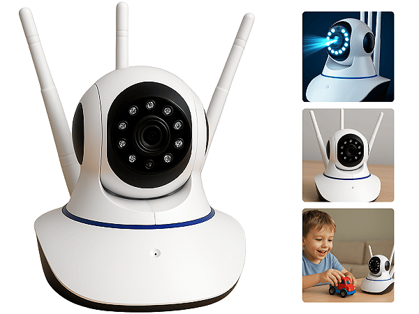 Camera Ip Sem Fio Noturna Hd 720p 1.3 Mp Wi-fi Gira 360°