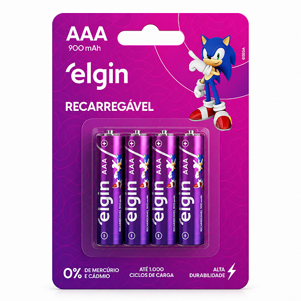 Pilha Recarregável Elgin Palito Aaa 900mah Cartela 4 Peças