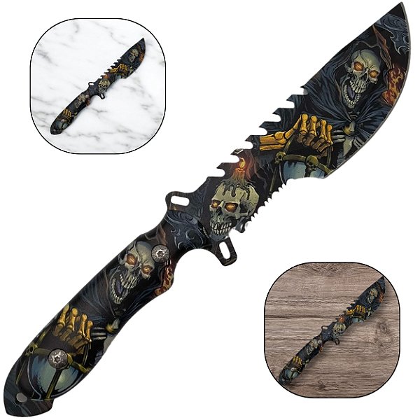 Faca Tática Personalizada Caveira Pontiaguda 32cm