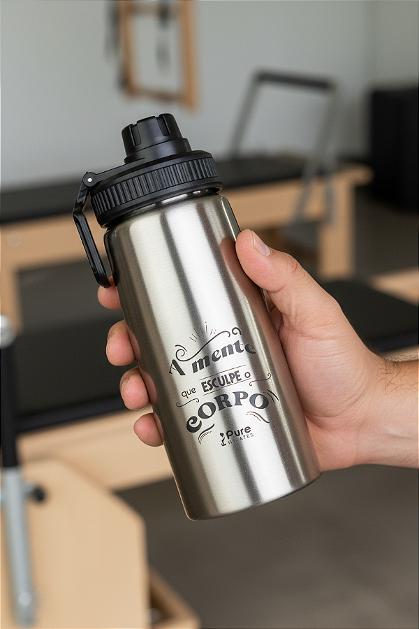 Garrafa Térmica Aço Inox Prata 750ml - "A Mente Que Esculpe O Corpo"