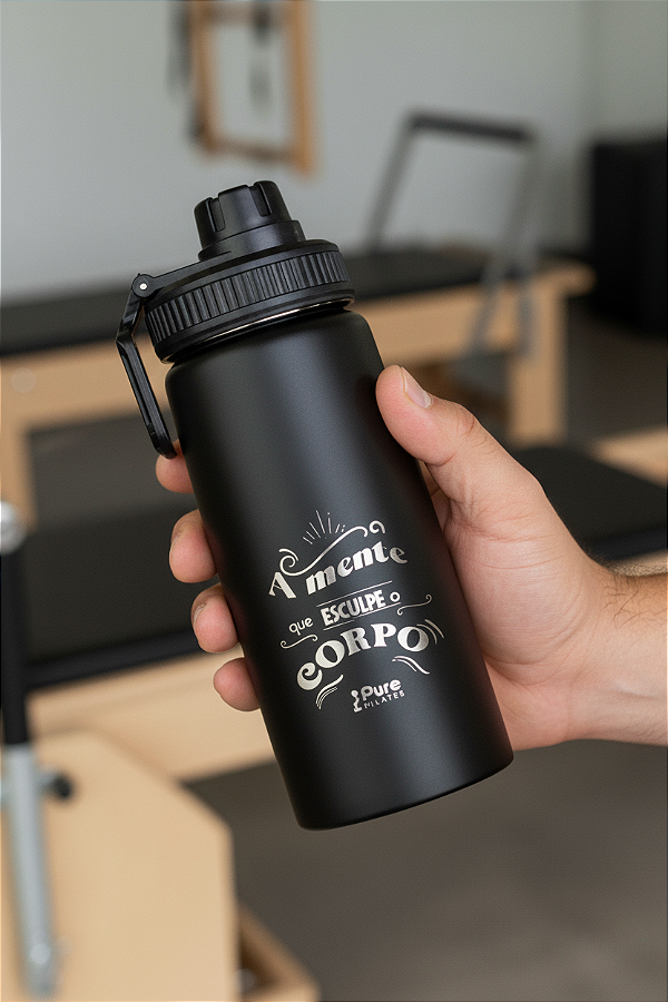 Garrafa Térmica Aço Inox Preta 750ml - "A Mente Que Esculpe O Corpo"