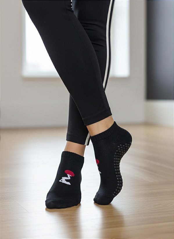 Meia Antiderrapante Boneco - Cano Curto Preta