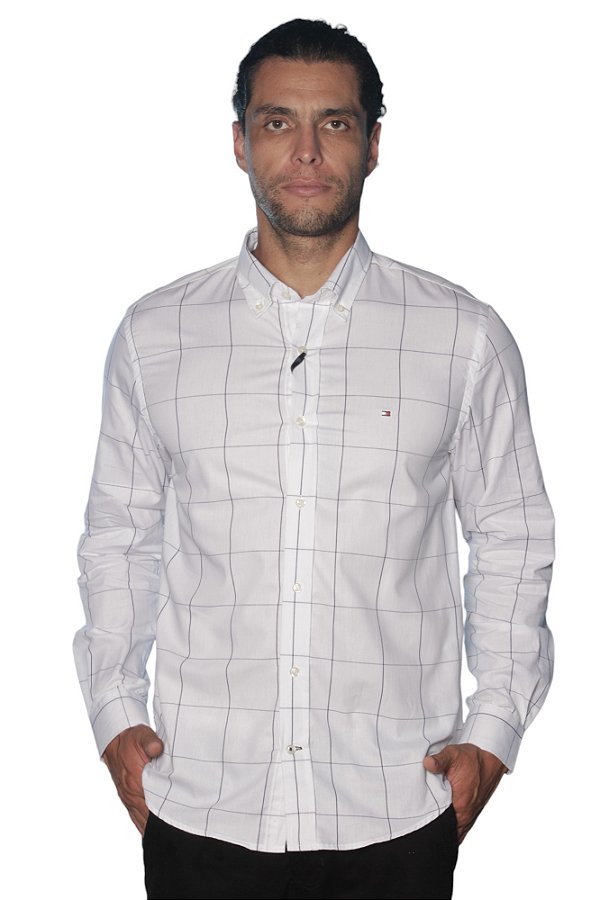 Camisa Tommy Hilfiger Masculina Regular Fit Xadrez Branca - Gareth